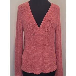 Eileen Fisher Vintage Coral Pink Waffle Knit V-Neck Sweater – Medium